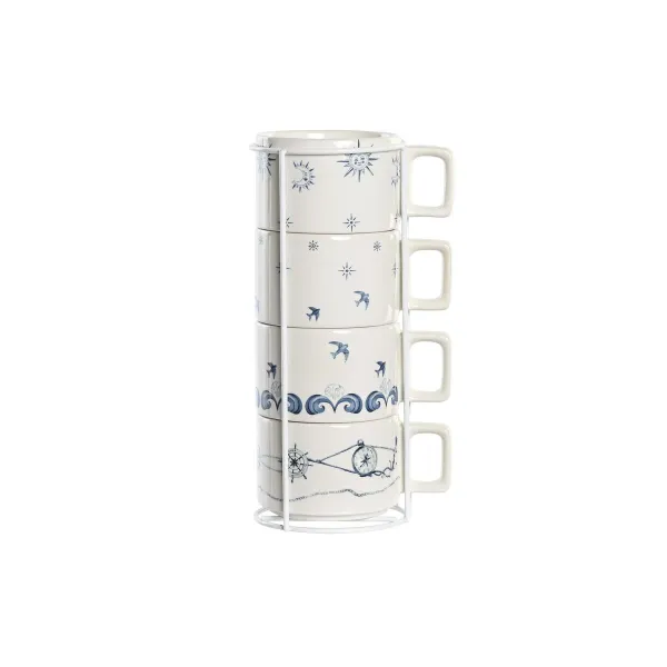 Набор из кофейных чашек DKD Home Decor Синий Белый Металл Dolomite 260 ml