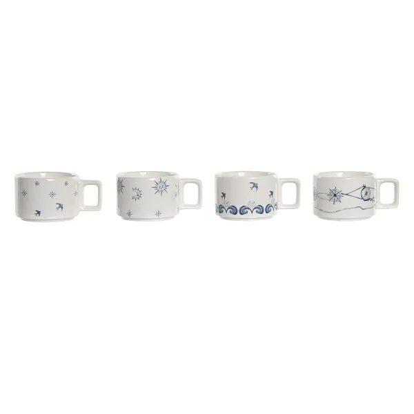 Osainen kahvikuppisetti DKD Home Decor Sininen Valkoinen Metalli Dolomite 260 ml