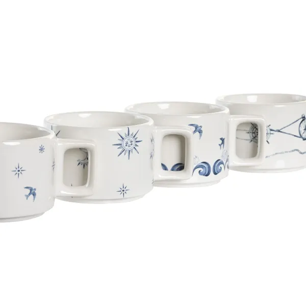 Набор из кофейных чашек DKD Home Decor Синий Белый Металл Dolomite 260 ml