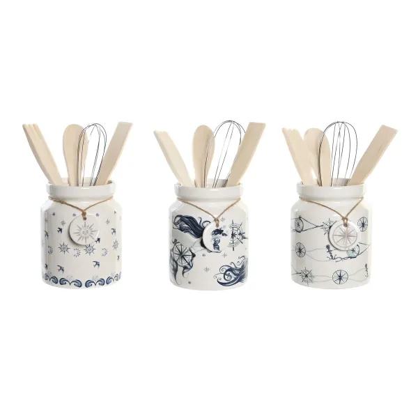 Puodas virtuviniams indams DKD Home Decor Metalinis Dolomite Medžio MDF 12 x 12 x 25 cm (3 vnt.)