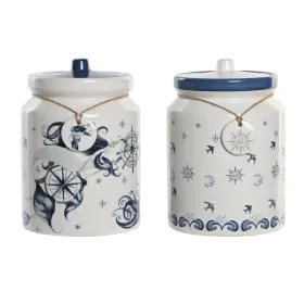 Purkki DKD Home Decor Sininen 15 x 15 x 21 cm Valkoinen Dolomite (2 osaa)