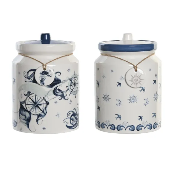 Purkki DKD Home Decor Sininen 15 x 15 x 21 cm Valkoinen Dolomite (2 osaa)