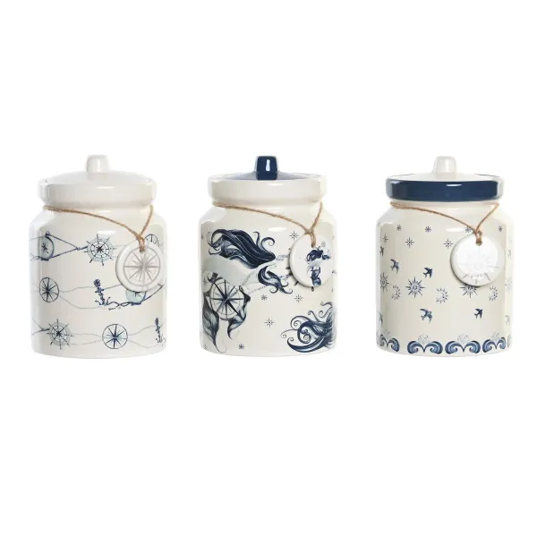 Skārdene DKD Home Decor 12 x 12 x 16 cm Zils Balts Dolomite (3 gb.)