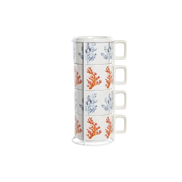 Piece Coffee Cup Set DKD Home Decor Blue Fuchsia Metal Dolomite 260 ml