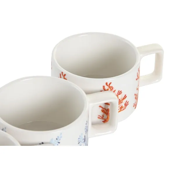 Piece Coffee Cup Set DKD Home Decor Blue Fuchsia Metal Dolomite 260 ml