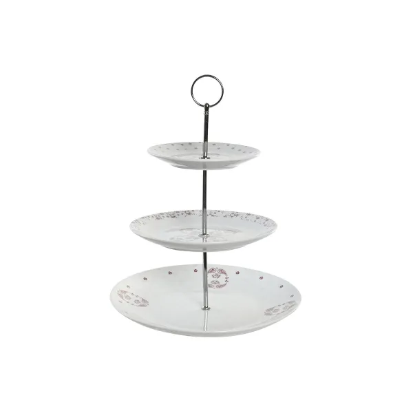 Augļu Bļoda DKD Home Decor 27 x 27 x 34 cm Porcelāns Rozā Metāls Balts