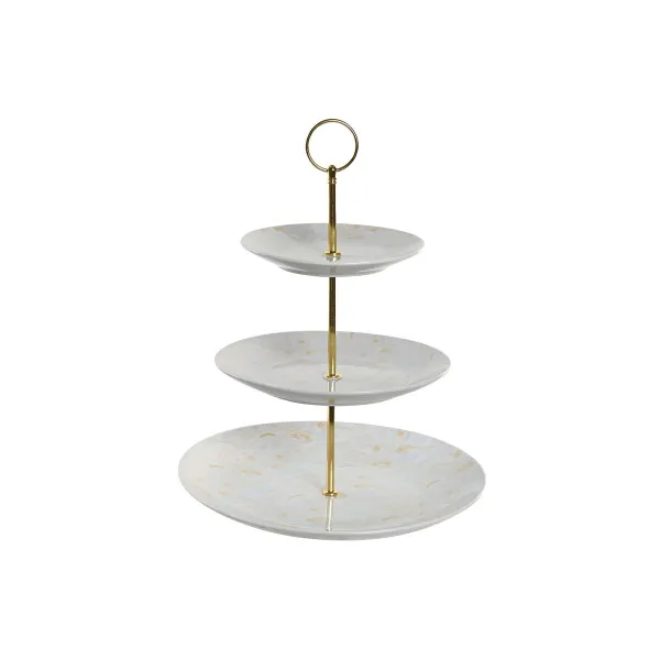 Augļu Bļoda DKD Home Decor 27 x 27 x 34 cm Porcelāns Zils Rozā Metāls