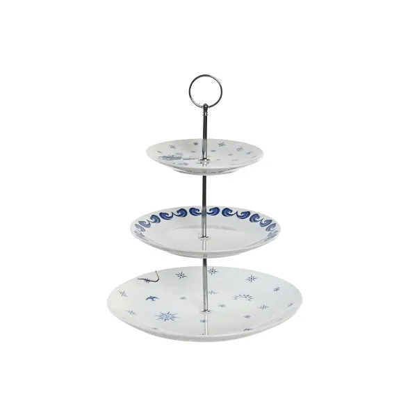 Fruit Bowl DKD Home Decor 27 x 27 x 34 cm Porcelain Blue Metal White