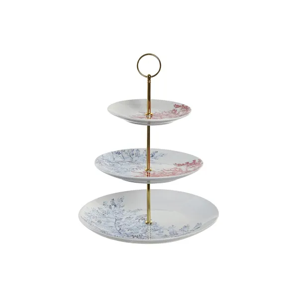 Vaisių dubuo DKD Home Decor 27 x 27 x 34 cm Porcelianas Mėlyna Metalinis Fuksija Balta