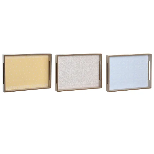 Uzkodu paplāte DKD Home Decor Zils Rozā Dzeltens 3 Daudzums Koks MDF 40 x 30 x 5 cm Shabby Chic