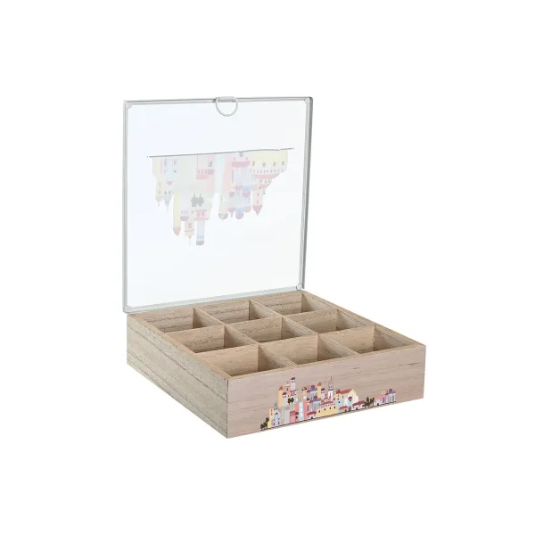Infūziju Kaste DKD Home Decor Stikls Metāls Daudzkrāsains Koks MDF (24,5 x 24,5 x 6 cm) (2 gb.)