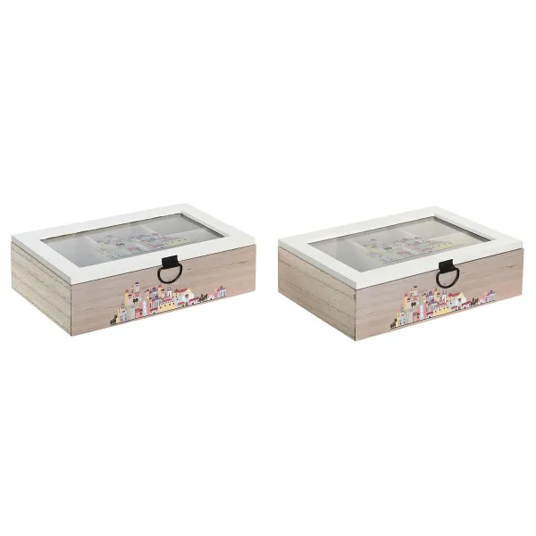 Коробочка для чая DKD Home Decor Стеклянный Разноцветный Деревянный MDF (2 штук) (23 x 15 x 7 cm)
