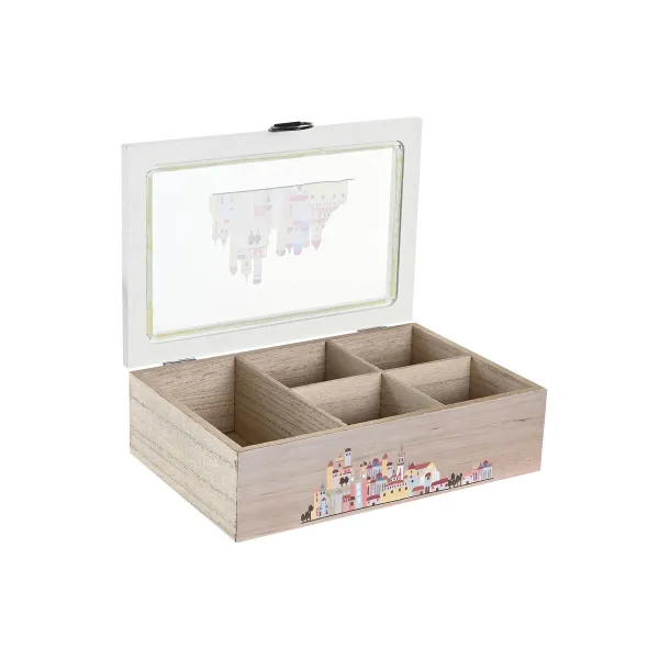 Коробочка для чая DKD Home Decor Стеклянный Разноцветный Деревянный MDF (2 штук) (23 x 15 x 7 cm)