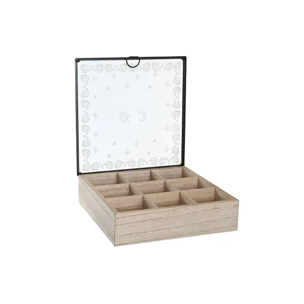 Infūziju Kaste DKD Home Decor Zils Balts Melns Dabisks Metāls Stikls Koks MDF 24 x 24 x 6,5 cm (2 gb.)