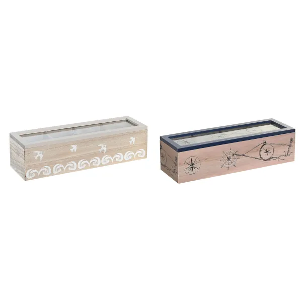 Коробочка для чая DKD Home Decor Стеклянный Синий Белый Деревянный MDF (30 x 9 x 8 cm) (2 штук)