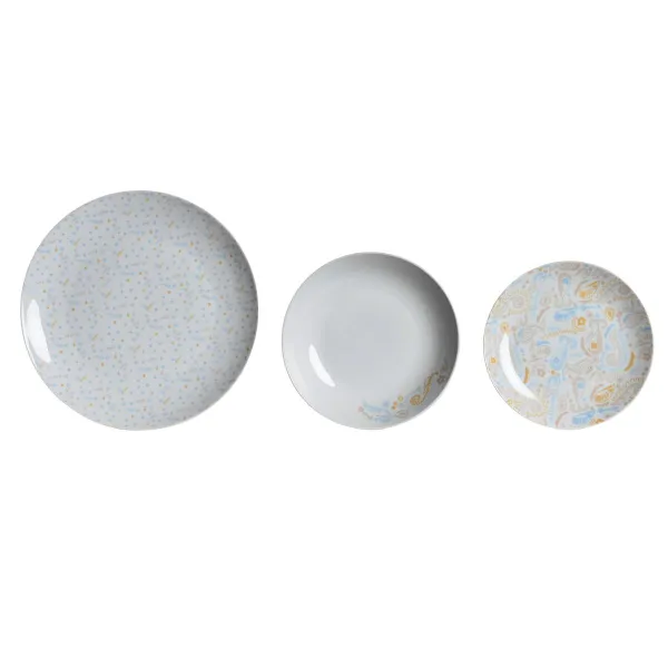 Pusdienas Aprīkojuma Komplekts DKD Home Decor Zils Balts Rozā Porcelāns 18 Daudzums 27 x 27 x 3 cm