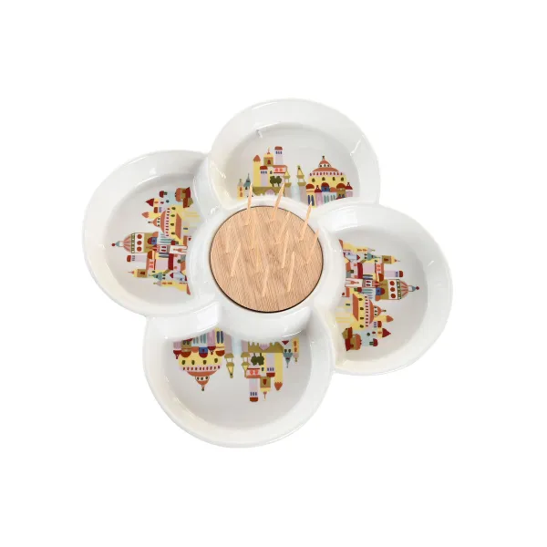 Uzkodu komplekts DKD Home Decor Dabisks Sarkans Daudzkrāsains Keramika 22 x 22 x 7 cm Cottage Mājas