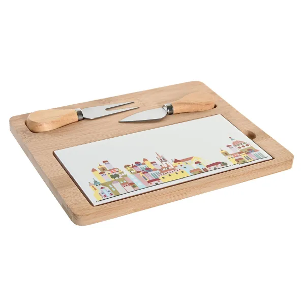 Uzkodu komplekts DKD Home Decor 24,5 x 20 x 1,2 cm Sarkans Balts Daudzkrāsains Keramika Cottage Mājas