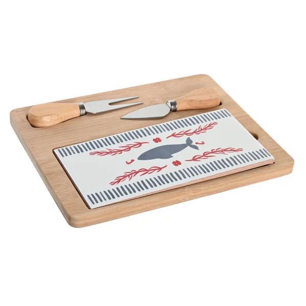 Alkuruokasetti DKD Home Decor 24,5 x 20 x 1,2 cm Punainen Sininen Kivitavara Välimeren Talot