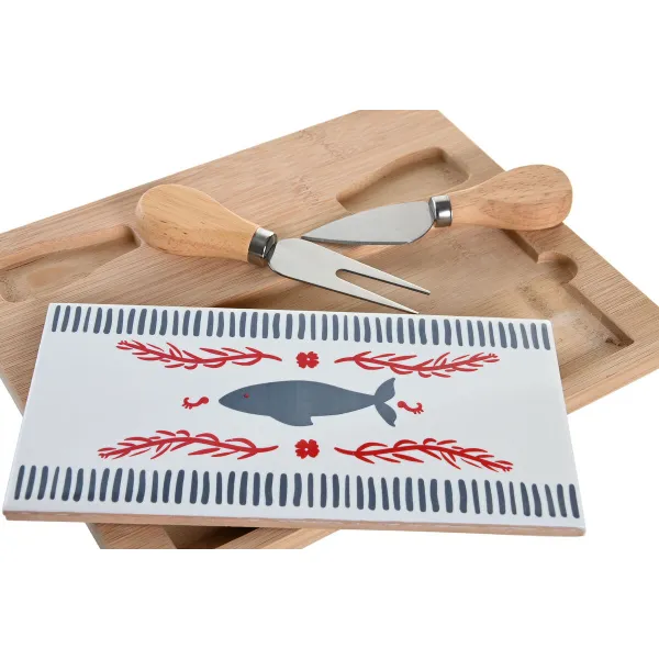 Uzkodu komplekts DKD Home Decor 24,5 x 20 x 1,2 cm Sarkans Zils Keramika Vidusjūra Mājas