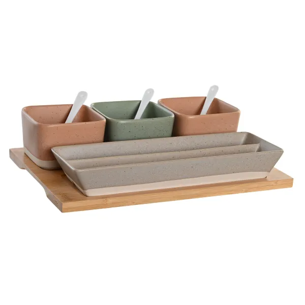 Uzkodu komplekts DKD Home Decor 26 x 9 x 4 cm Porcelāns Daudzkrāsains Bambuss 8 Daudzums Skandināvu