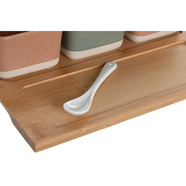 Uzkodu komplekts DKD Home Decor 26 x 9 x 4 cm Porcelāns Daudzkrāsains Bambuss 8 Daudzums Skandināvu