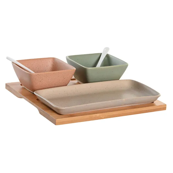 Alkuruokasetti DKD Home Decor 24 x 23,5 x 1,5 cm Posliini Monivärinen Bambu 6 Kappaletta Skandinaavinen
