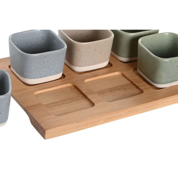 Комплект для аперитива DKD Home Decor 21,6 x 15 x 1,5 cm Фарфор Разноцветный Бамбук Скандинавский