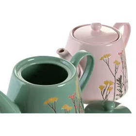 Teekannu DKD Home Decor Pinkki Vihreä Kivitavara (2 osaa)