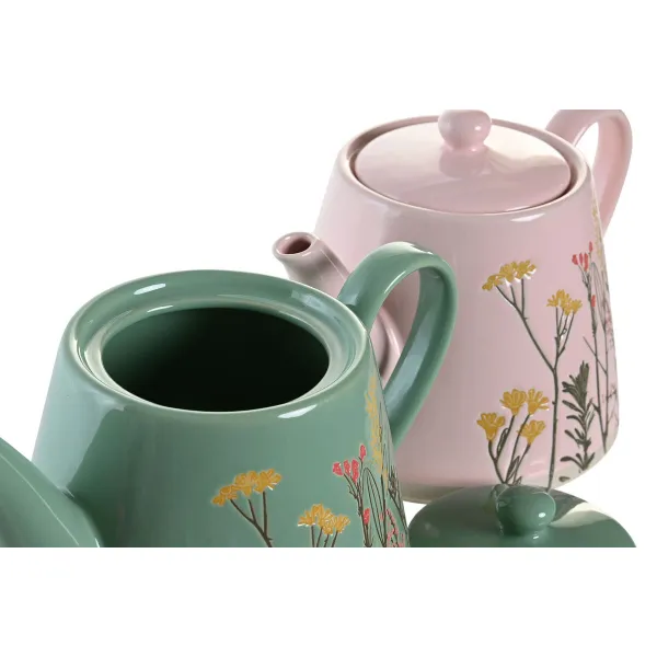 Teekannu DKD Home Decor Pinkki Vihreä Kivitavara (2 osaa)