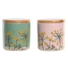 Purkki DKD Home Decor 11,5 x 11,5 x 12 cm Kukka-aiheinen Pinkki Vihreä Bambu Kivitavara Shabby Chic (2 osaa)