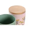 Tin DKD Home Decor 11,5 x 11,5 x 12 cm Floral Pink Green Bamboo Stoneware Shabby Chic (2 Units)