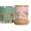 Purkki DKD Home Decor 11,5 x 11,5 x 12 cm Kukka-aiheinen Pinkki Vihreä Bambu Kivitavara Shabby Chic (2 osaa)