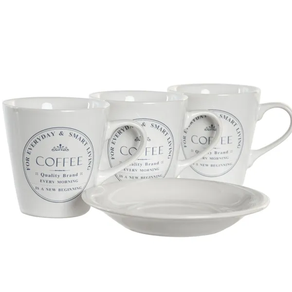 Krūzīšu komplekts ar apakštasēm DKD Home Decor Balts Metāls Keramika 180 ml 12 x 12 x 2 cm