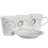 Krūzīšu komplekts ar apakštasēm DKD Home Decor Balts Metāls Keramika 180 ml 12 x 12 x 2 cm