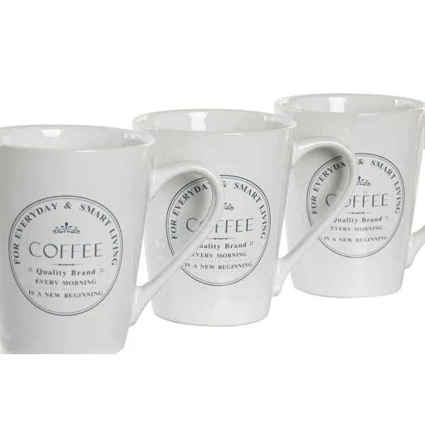 Krūzīšu komplekts ar apakštasēm DKD Home Decor Balts Metāls Keramika 300 ml 14 x 14 x 31 cm 12,5 x 9,5 x 10,5 cm (5 Daudzums)