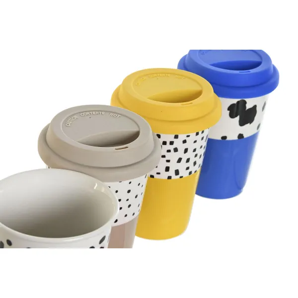 Чашка с крышкой DKD Home Decor Разноцветный Животные город 400 ml (4 штук)