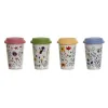 Puodelis su dangteliu DKD Home Decor Spalvotas Gėlės 400 ml (4 vnt.)