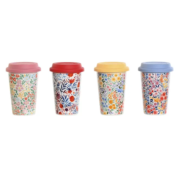 Kannellinen kuppi DKD Home Decor Monivärinen Gėlės 400 ml (4 osaa)