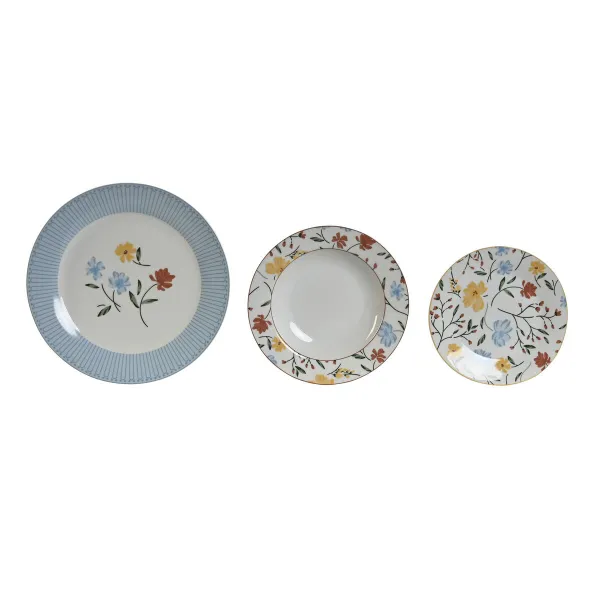Stalo reikmenys DKD Home Decor Mėlyna Balta Porcelianas Gėlėtas 27 x 27 x 3 cm 18 Dalys
