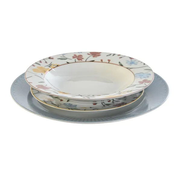 Stalo reikmenys DKD Home Decor Mėlyna Balta Porcelianas Gėlėtas 27 x 27 x 3 cm 18 Dalys