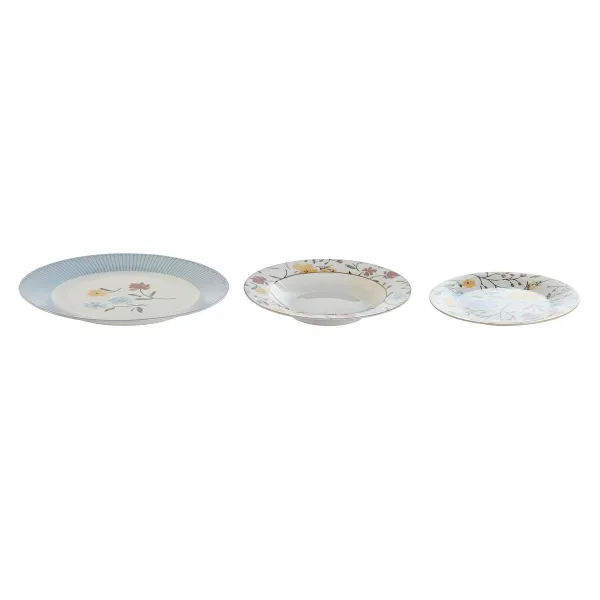 Māla trauki DKD Home Decor Zils Balts Porcelāns Ziedu 27 x 27 x 3 cm 18 Daudzums