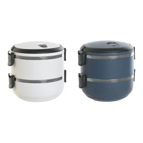 Pusdienu kastīte DKD Home Decor Zils Balts Tumši pelēks Nerūsējošais tērauds polipropilēns 1,5 L (2 gb.)