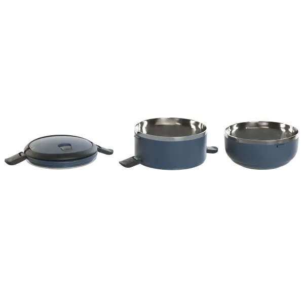 Pusdienu kastīte DKD Home Decor Zils Balts Tumši pelēks Nerūsējošais tērauds polipropilēns 1,5 L (2 gb.)
