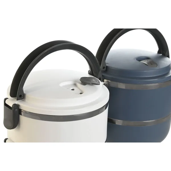 Pusdienu kastīte DKD Home Decor Zils Balts Tumši pelēks Nerūsējošais tērauds polipropilēns 1,5 L (2 gb.)