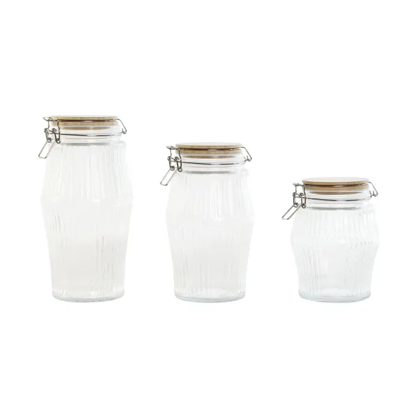 Набор из 3 банок Home ESPRIT Прозрачный Силикон Бамбук Стеклянный 13,5 x 13,5 x 27 cm
