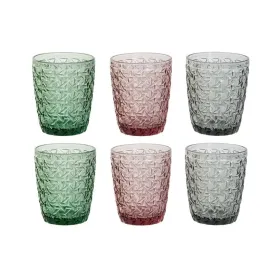 Glāžu komplekts DKD Home Decor Zaļš Pelēks Rozā Stikls Ar reljefu 240 ml (6 gb.)