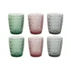 Stiklinių rinkinys DKD Home Decor Žalia Pilka Rožinė Stiklas Su palengvėjimu 240 ml (6 vnt.)