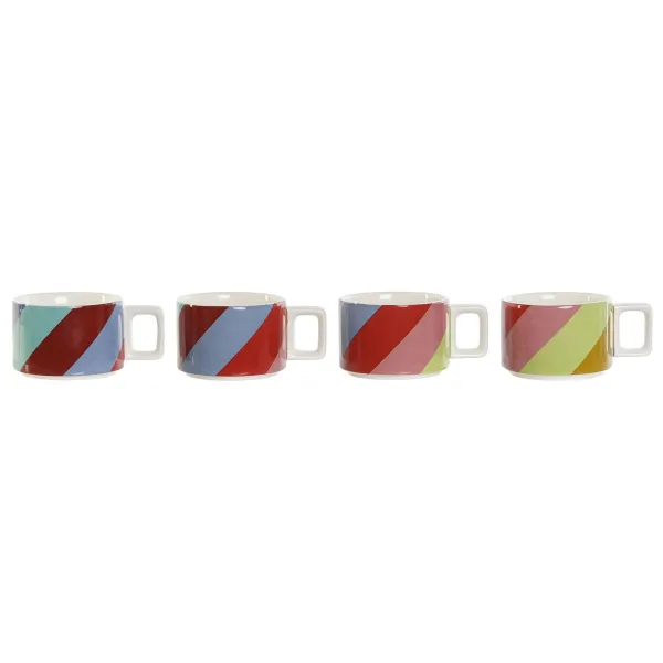 Piece Coffee Cup Set DKD Home Decor White Multicolour Light brown Metal Bamboo Dolomite 260 ml