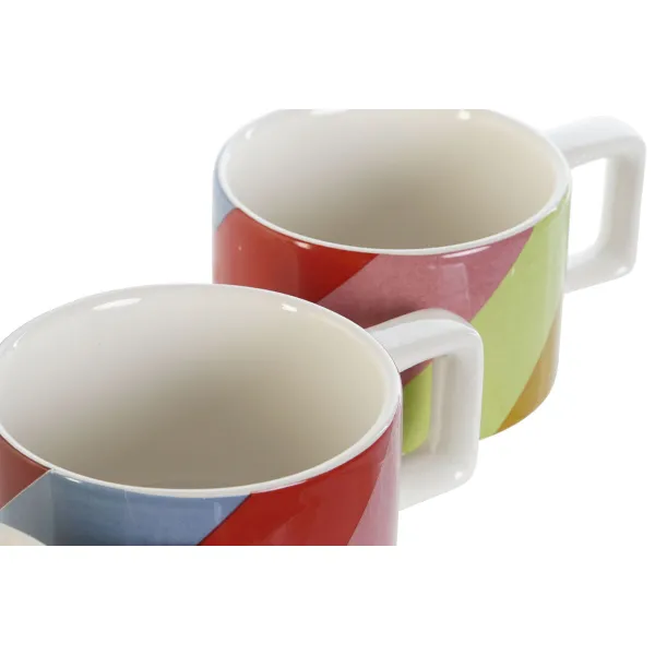 Komplekts ar kafijas tasēm DKD Home Decor Balts Daudzkrāsains Gaiši brūns Metāls Bambuss Dolomite 260 ml